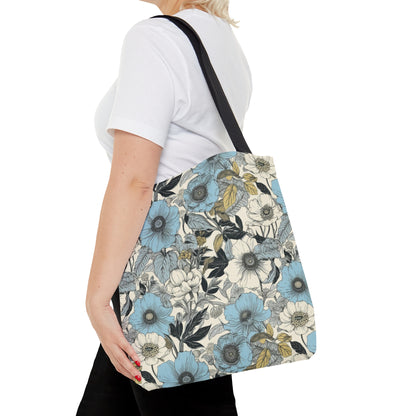 Blue and Grey Floral Tote Bag