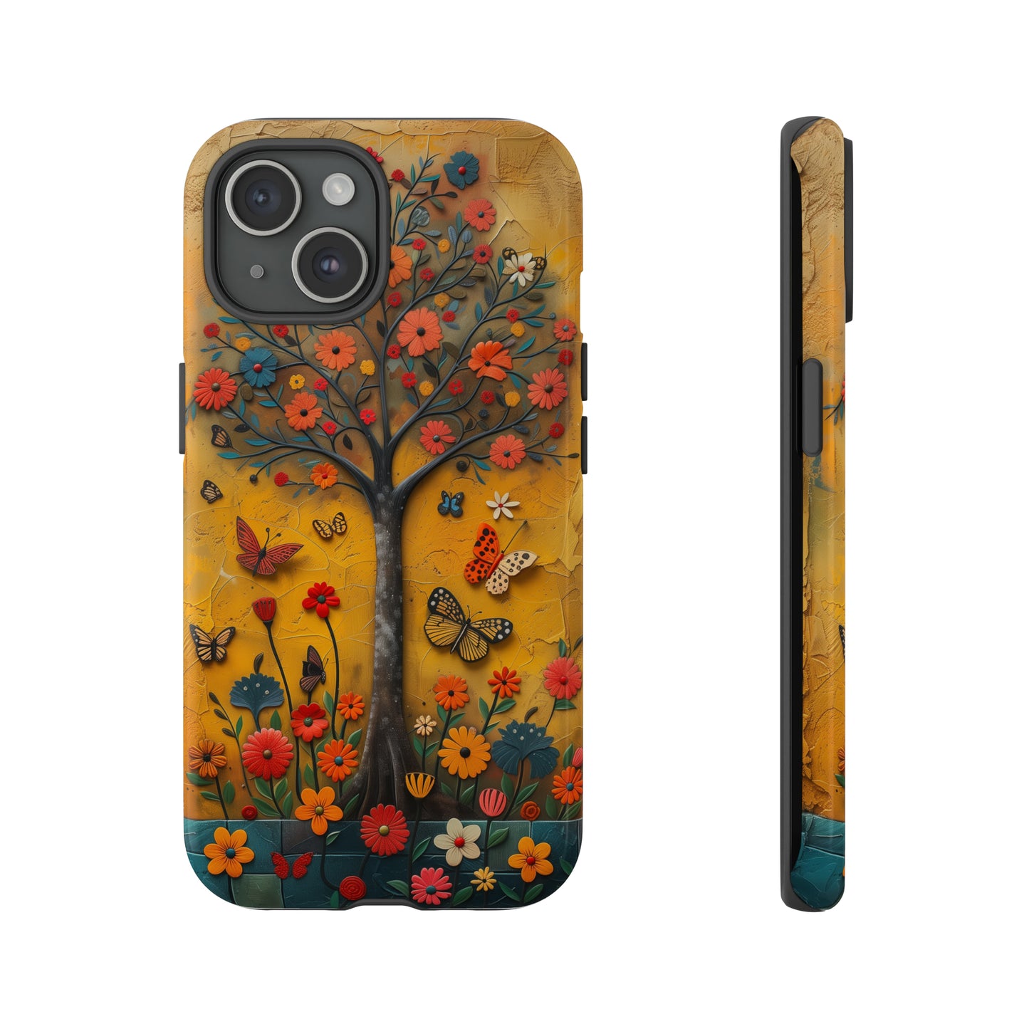 Nature-Inspired 3D Tree iPhone Case - Vibrant Textured Design - Detailed Floral Patterns - Multicolor Surfaces - Unique Accessory