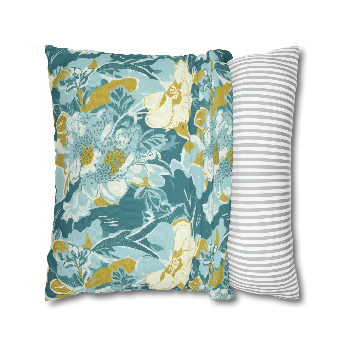 Green and Yellow Floral Spun Polyester Pillow Case