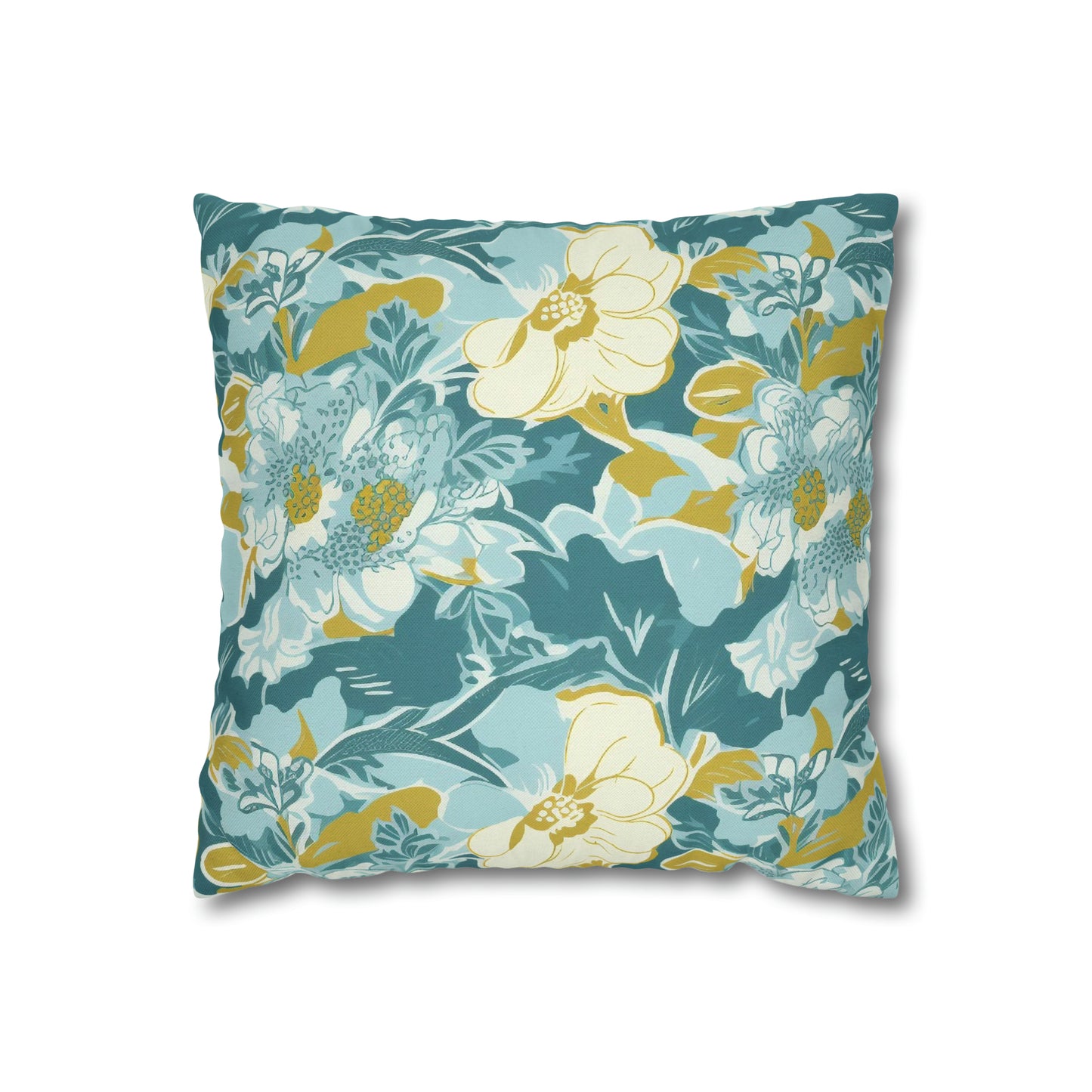 Green and Yellow Floral Spun Polyester Pillow Case