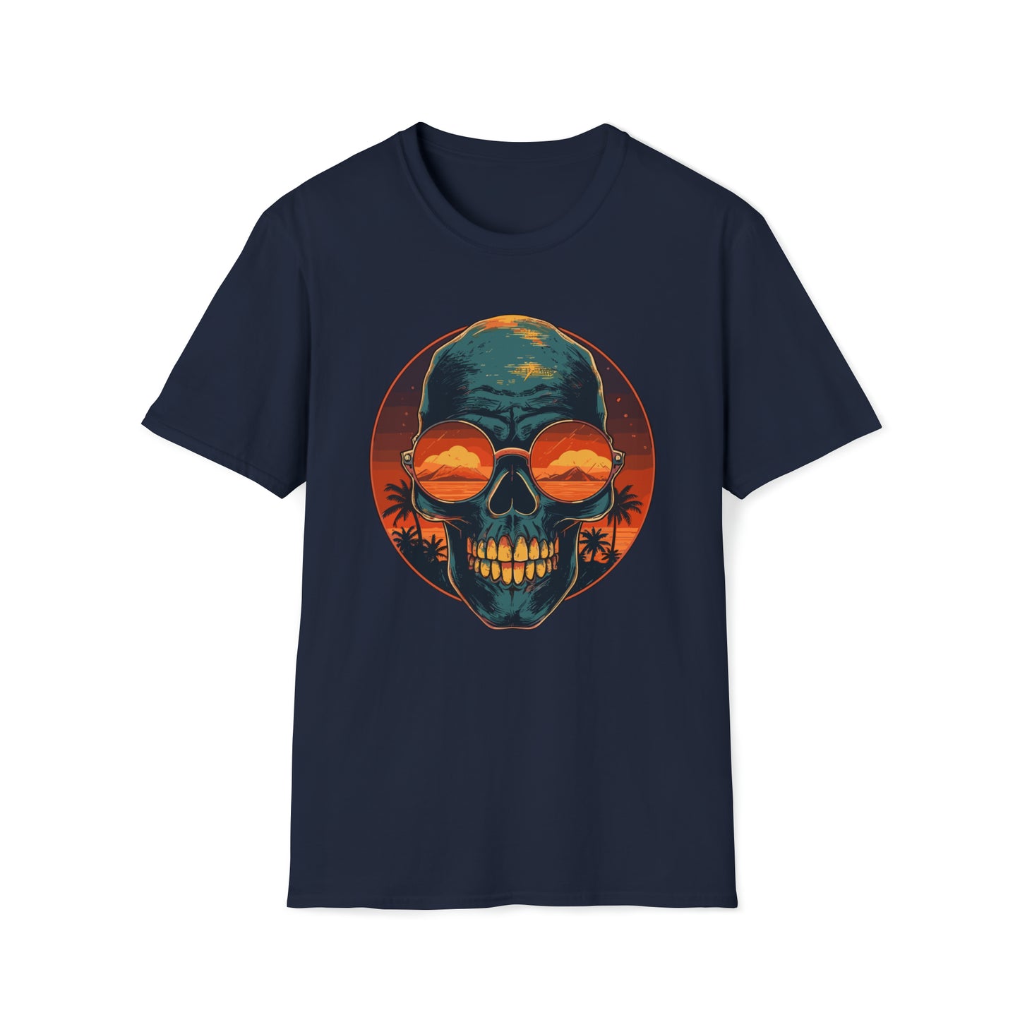 Skull with Sunglasses On a Tropical Beach T-Shirt for Beach Traveling and Vacationing