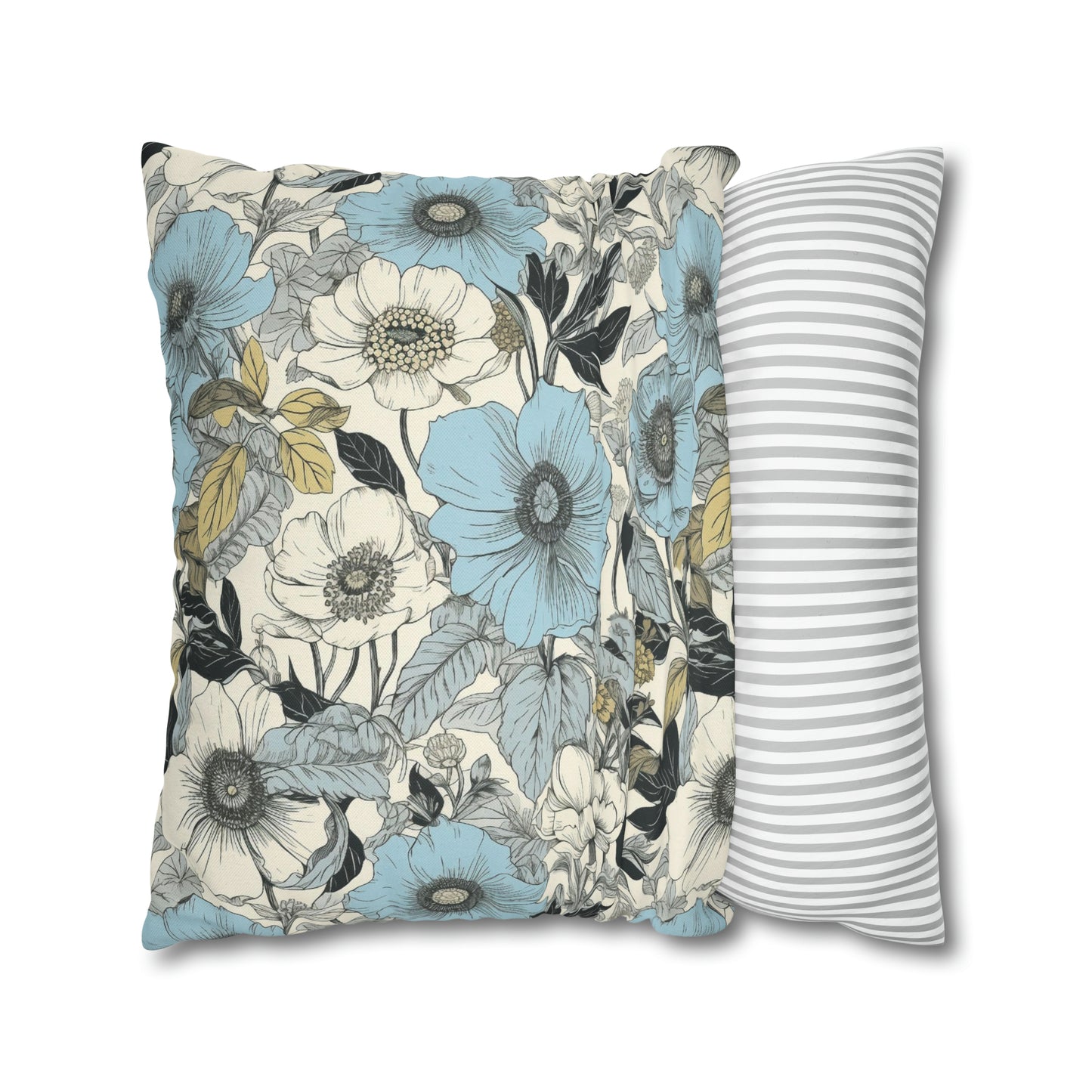 Blue and Grey Floral Pillow Case