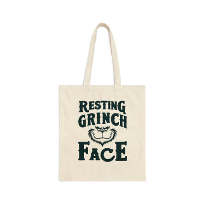 Resting Grinch Face Cotton Canvas Tote Bag