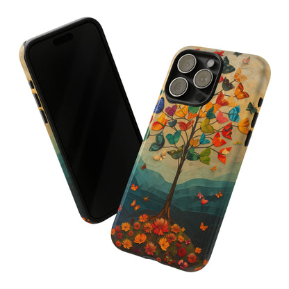 Dreamy Valley Tree iPhone Case - Colorful Butterflies & Flowers - Detailed Front View Illustration - Vibrant Colors