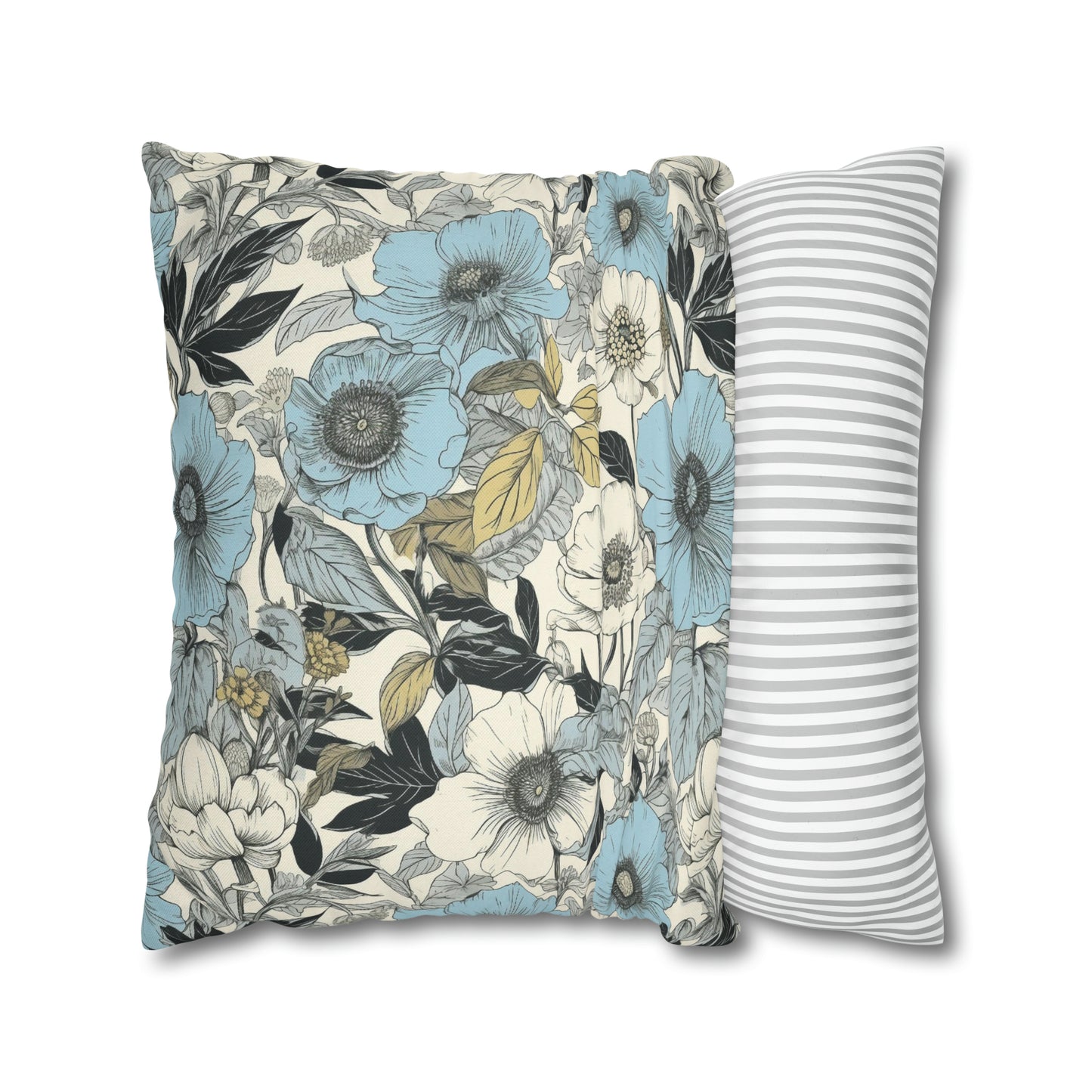 Blue and Grey Floral Pillow Case