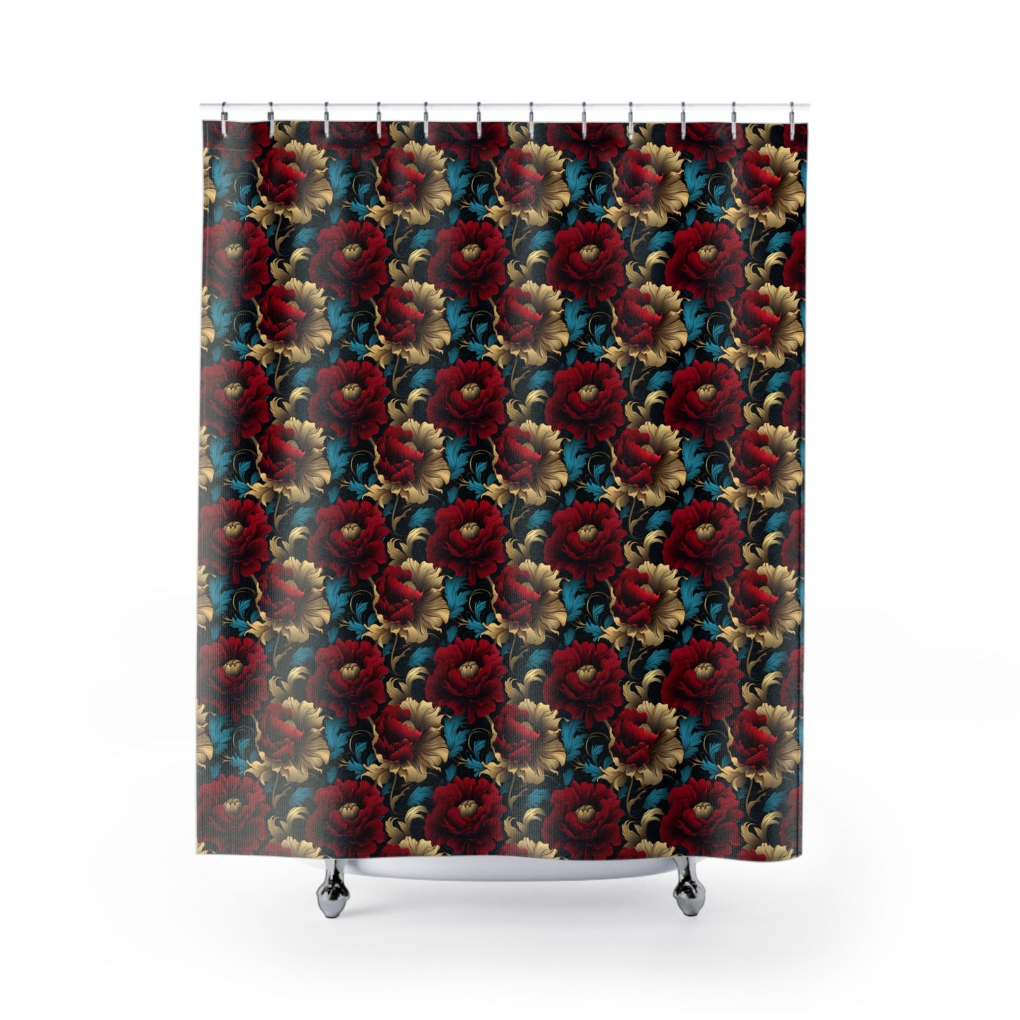 The Red Blooming Flowers Shower Curtain