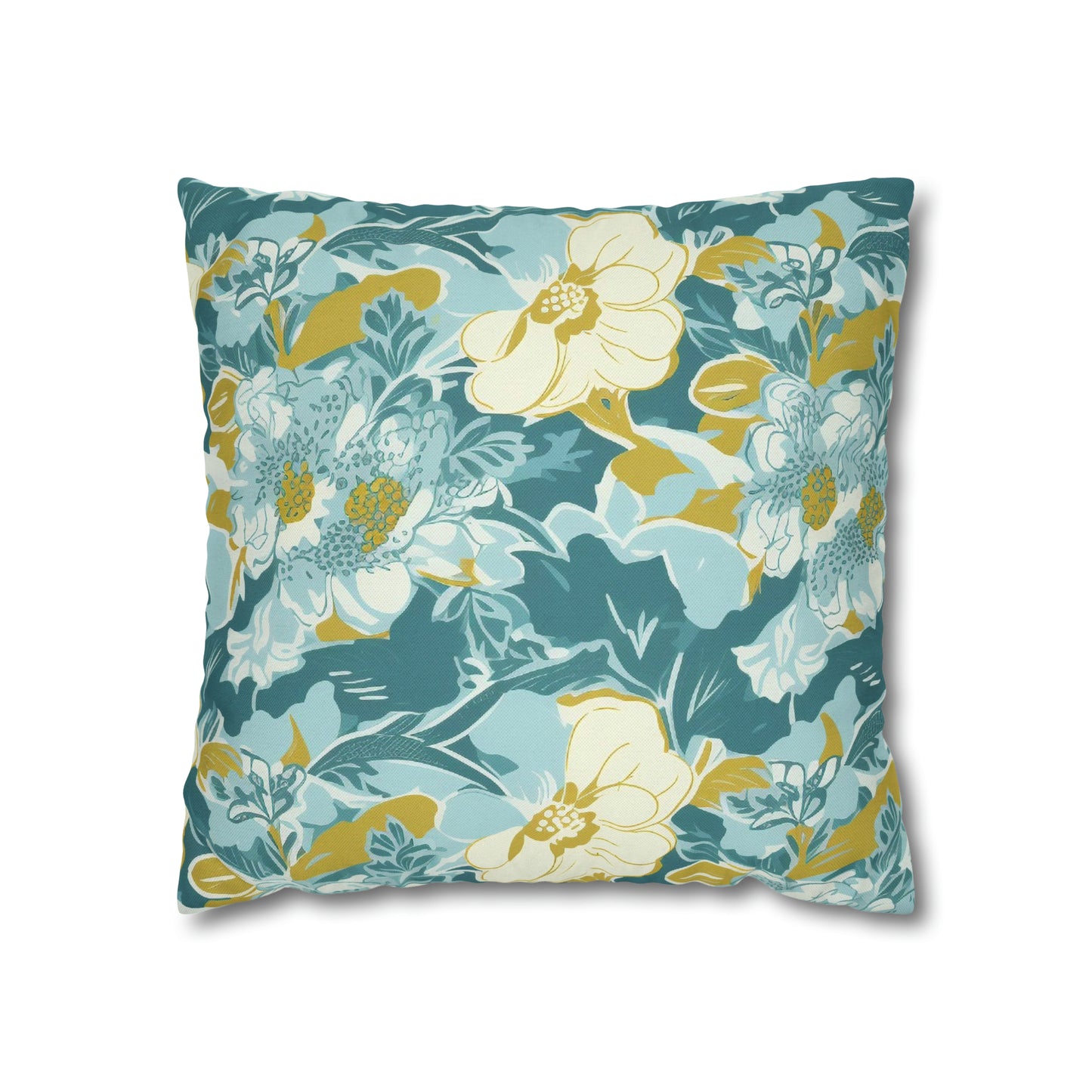 Green and Yellow Floral Spun Polyester Pillow Case