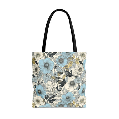 Blue and Grey Floral Tote Bag