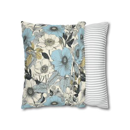 Blue and Grey Floral Pillow Case