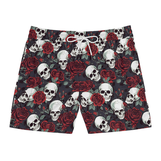 Skulls and Roses Rockabilly Men's Mid-Length Swim Shorts