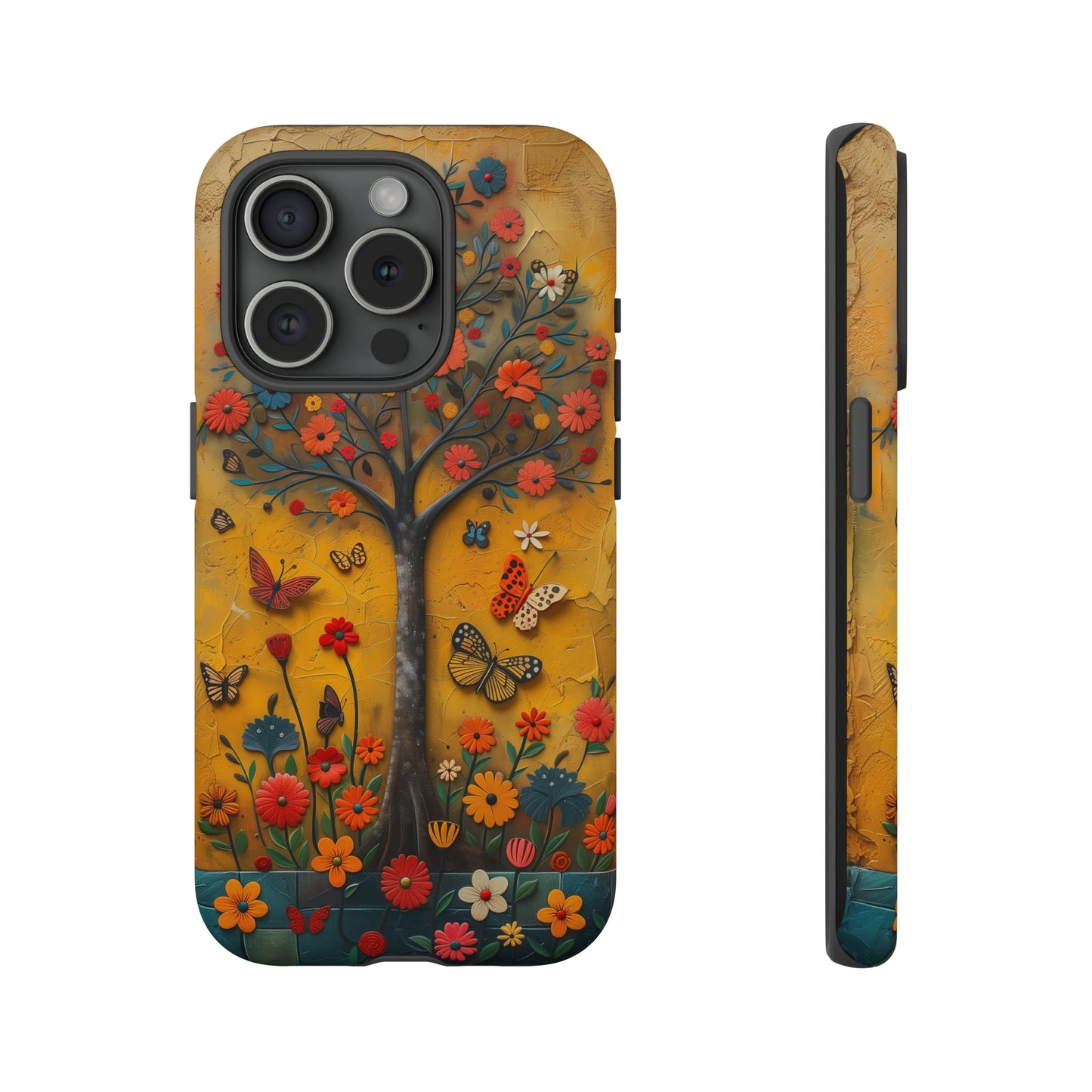 Nature-Inspired 3D Tree iPhone Case - Vibrant Textured Design - Detailed Floral Patterns - Multicolor Surfaces - Unique Accessory