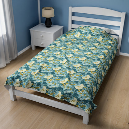 Green and Yellow Floral Pattern Plush Blanket