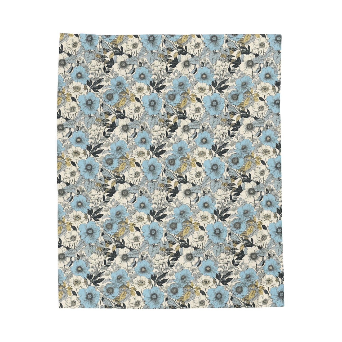 Blue and Grey Floral Plush Blanket