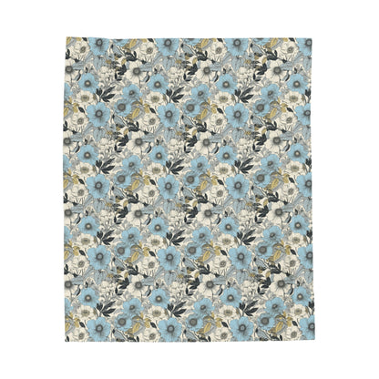 Blue and Grey Floral Plush Blanket