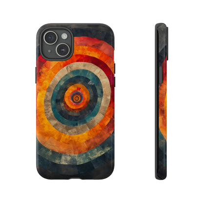 Emotionally Charged Archery iPhone Case - Abstract Concentric Circles in Warm Tones - Dark Background for Focus & Energy - Textured Depth