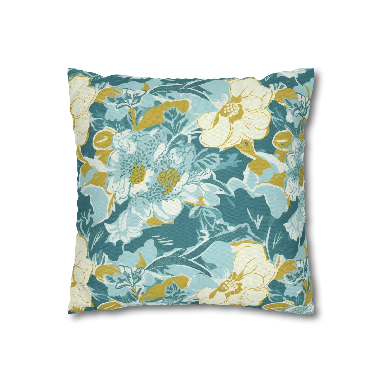 Green and Yellow Floral Spun Polyester Pillow Case