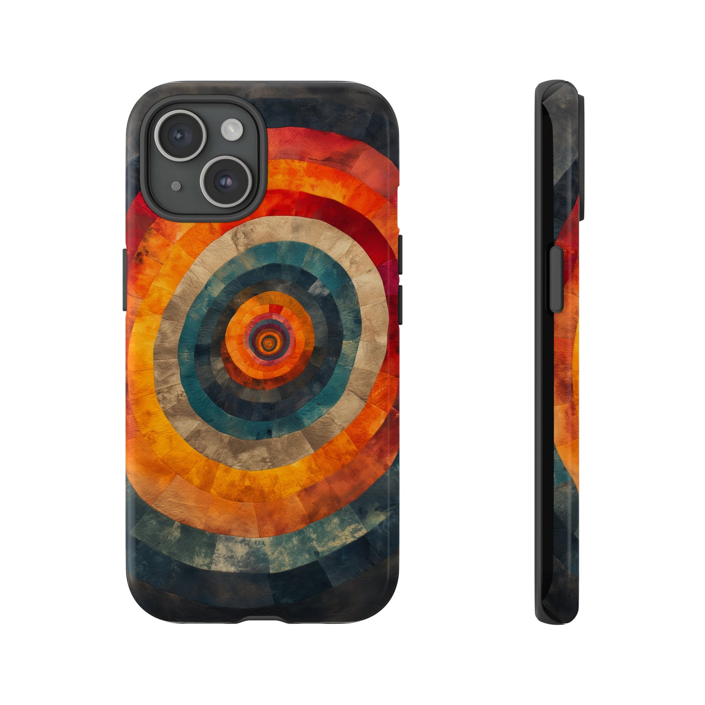 Emotionally Charged Archery iPhone Case - Abstract Concentric Circles in Warm Tones - Dark Background for Focus & Energy - Textured Depth