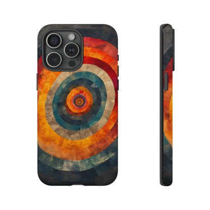 Emotionally Charged Archery iPhone Case - Abstract Concentric Circles in Warm Tones - Dark Background for Focus & Energy - Textured Depth