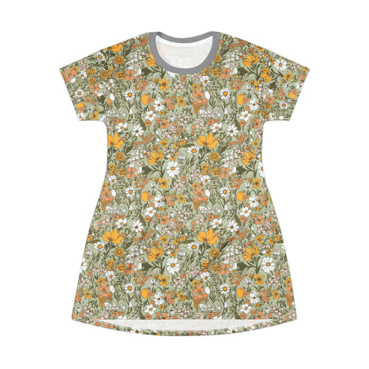 Yellow and Orange Wildflower T-Shirt Dress