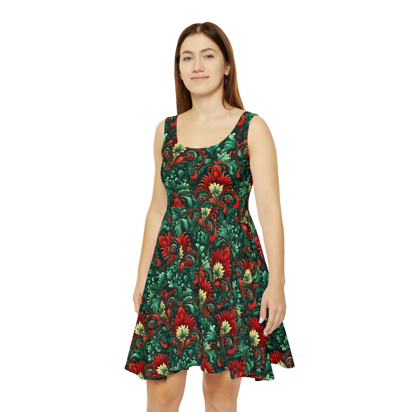 Botero Green and Red Floral Women's Dress