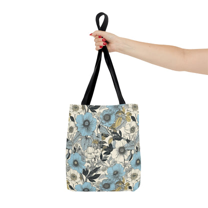 Blue and Grey Floral Tote Bag