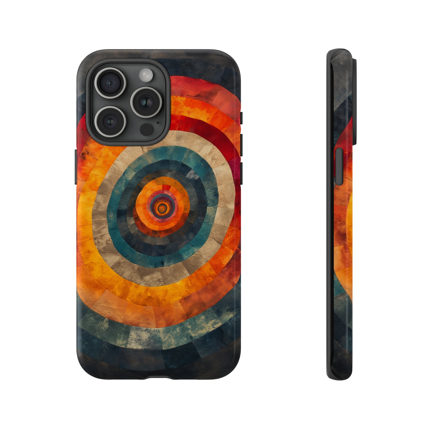 Emotionally Charged Archery iPhone Case - Abstract Concentric Circles in Warm Tones - Dark Background for Focus & Energy - Textured Depth