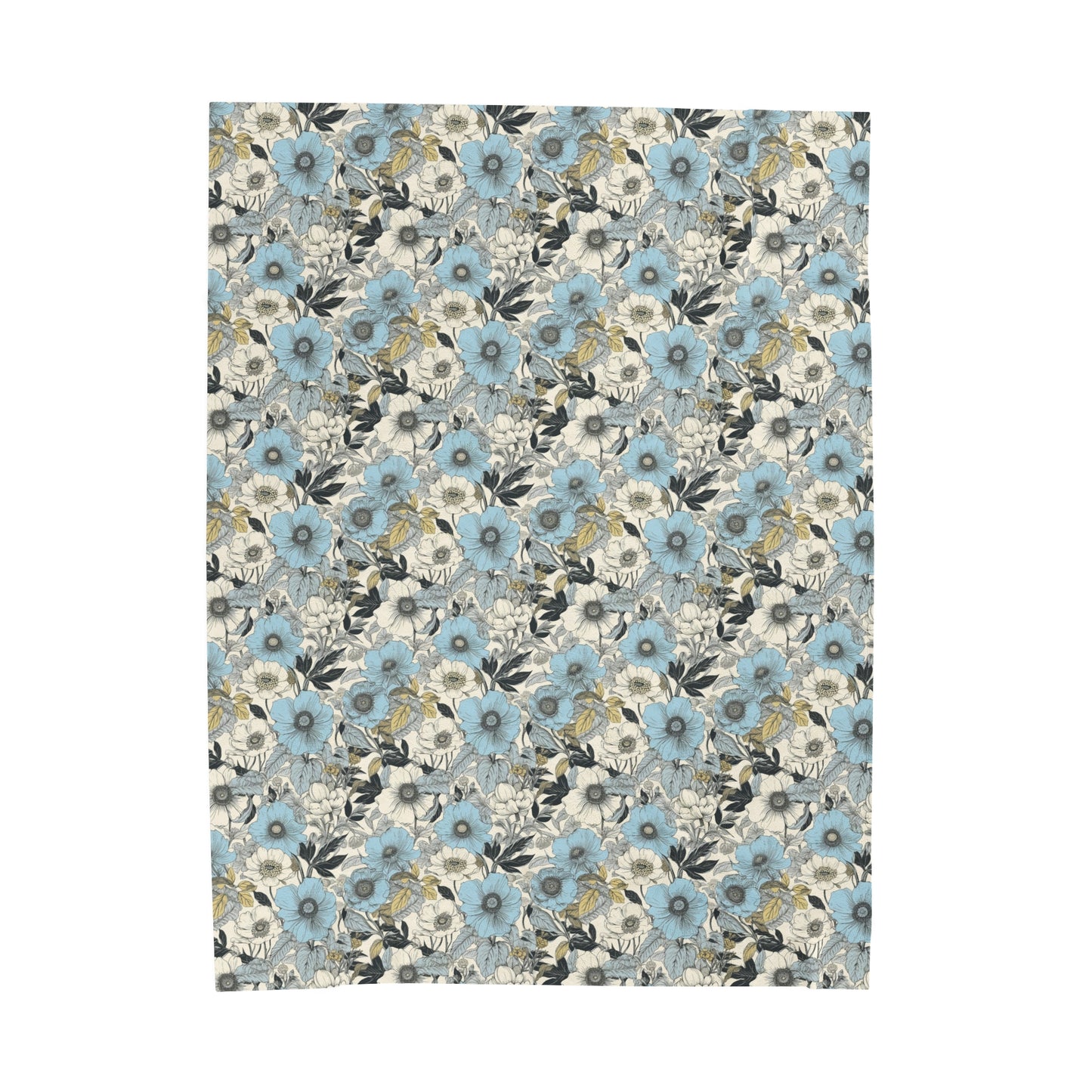 Blue and Grey Floral Plush Blanket