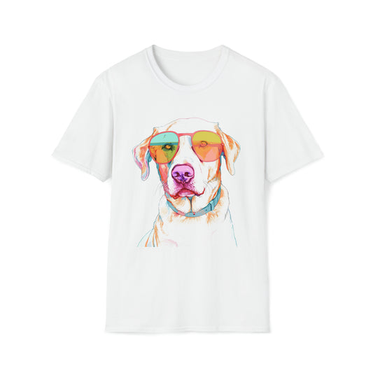 Colorful Sunglasses Yellow Lab T-Shirt - Playful Canine Fashion Statement Unisex T-Shirt