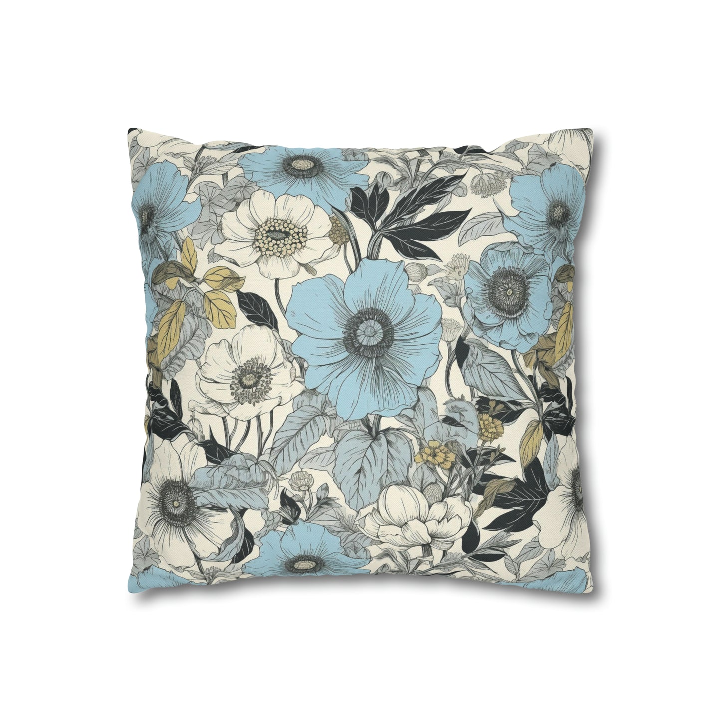 Blue and Grey Floral Pillow Case