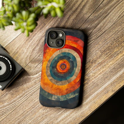 Emotionally Charged Archery iPhone Case - Abstract Concentric Circles in Warm Tones - Dark Background for Focus & Energy - Textured Depth