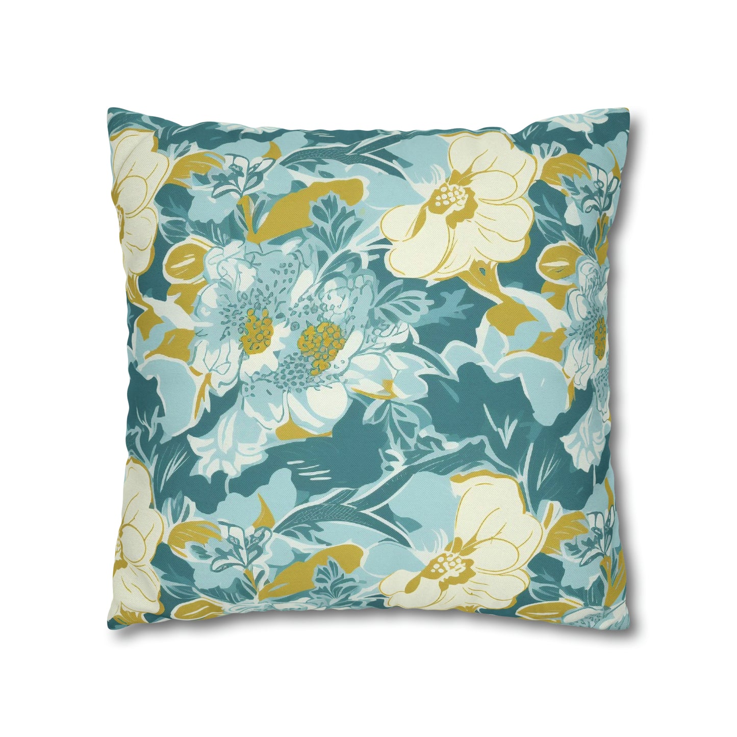 Green and Yellow Floral Spun Polyester Pillow Case