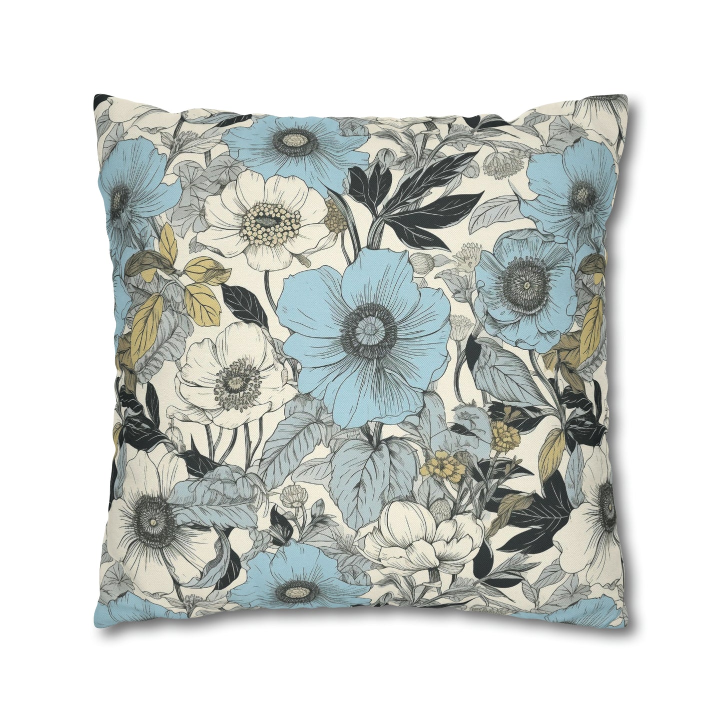 Blue and Grey Floral Pillow Case