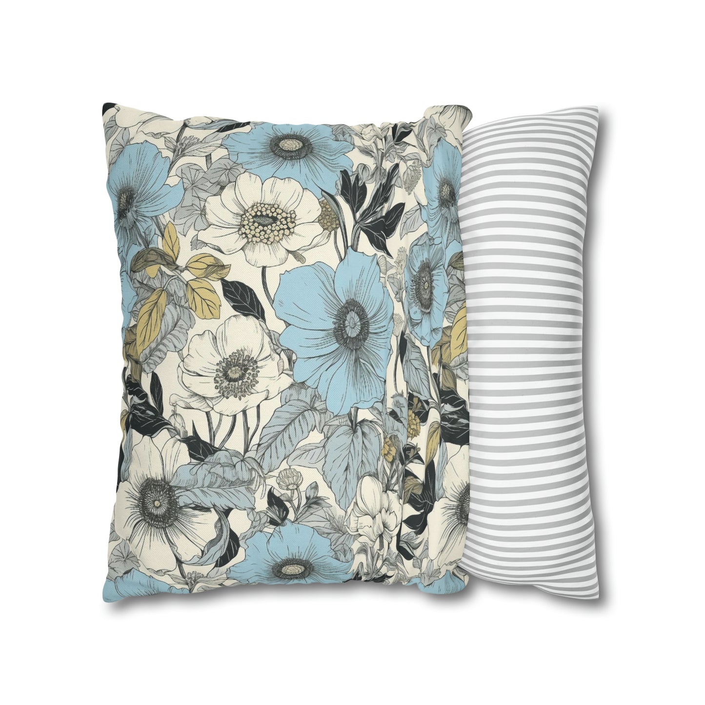 Blue and Grey Floral Pillow Case