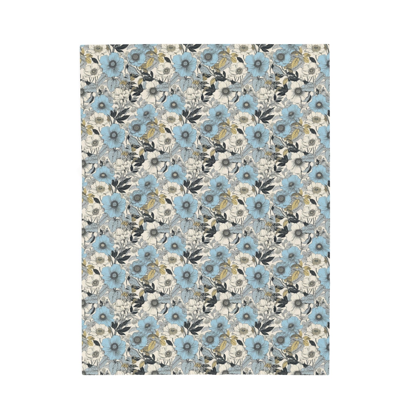 Blue and Grey Floral Plush Blanket