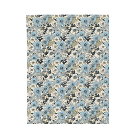 Blue and Grey Floral Plush Blanket