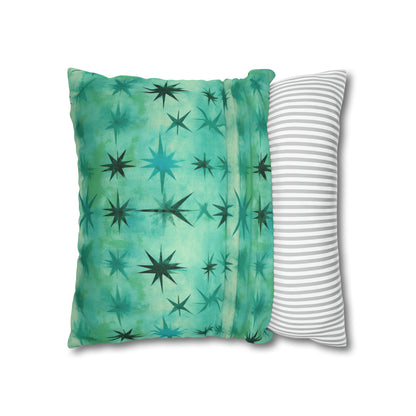 Aqua Green Starry Square Pillow Case