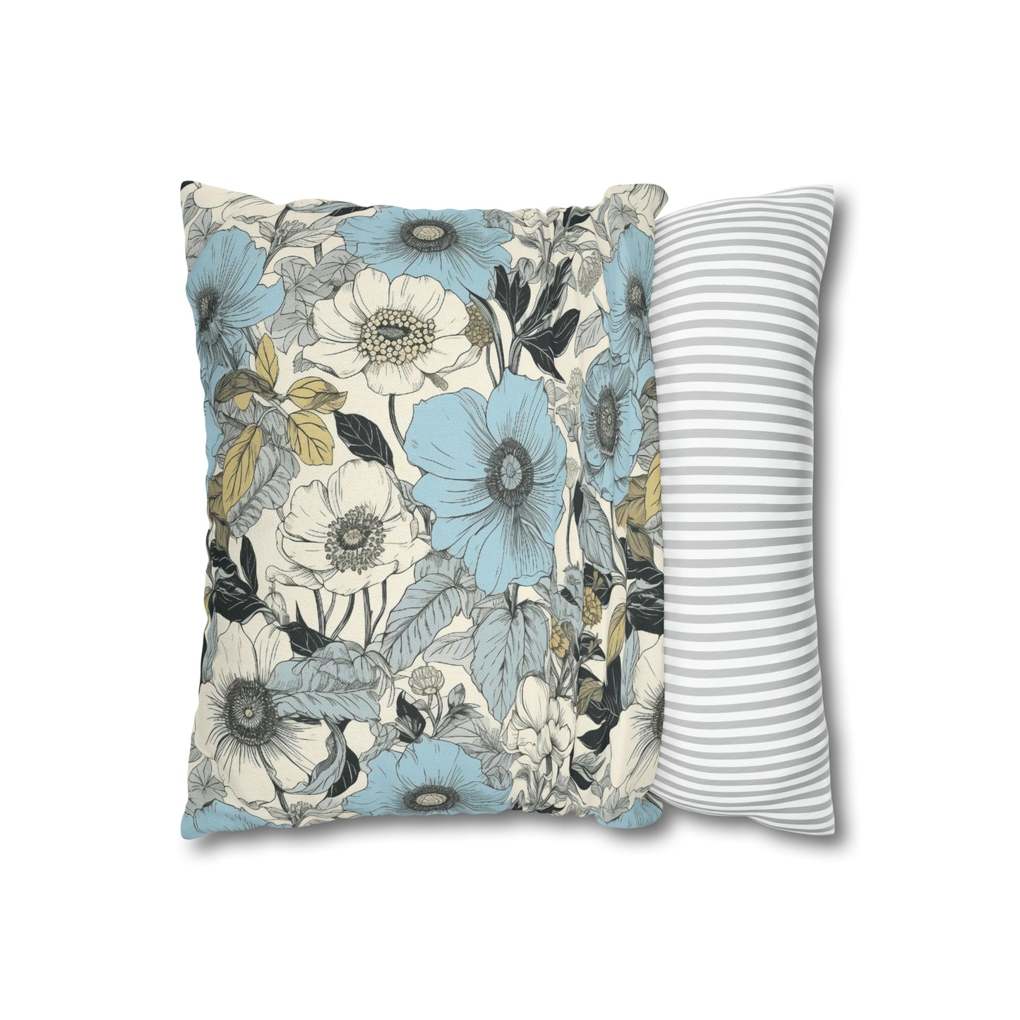 Blue and Grey Floral Pillow Case