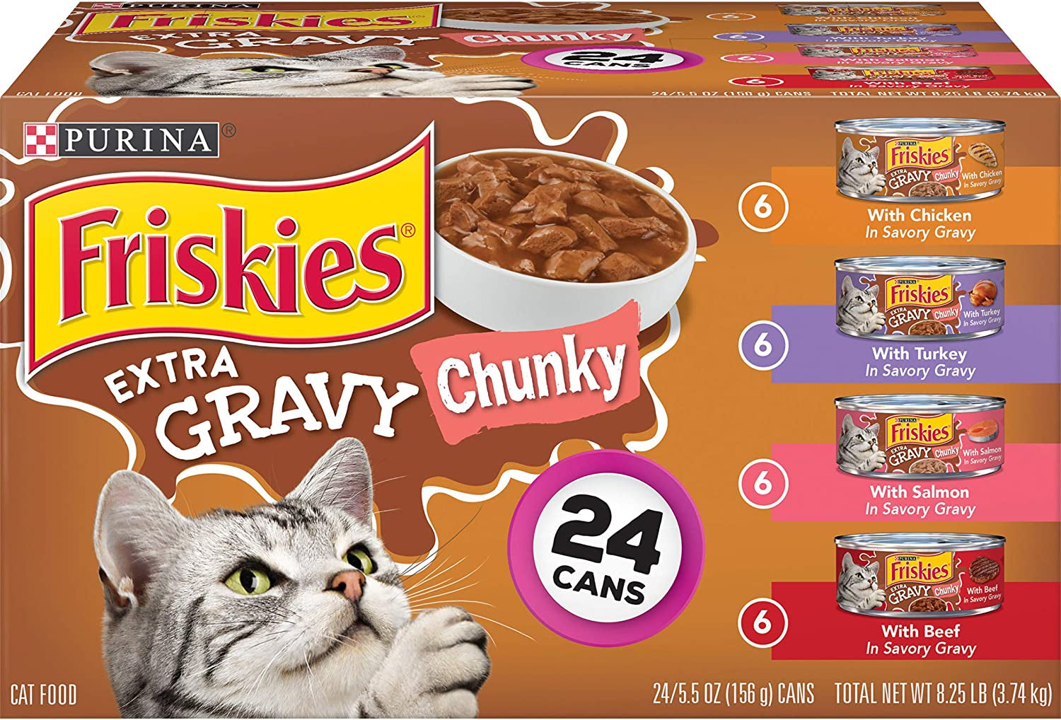 Purina  Gravy Wet Cat Food, Extra Gravy Chunky with Salmon in Savory Gravy - (24) 5.5 Oz. Cans