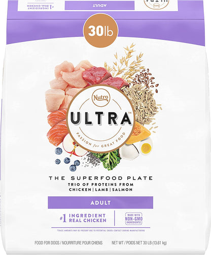 Ultra Adult High Protein Natural Dry Dog Food with a Trio of Proteins from Chicken, Lamb and Salmon, 4 Lb. Bag