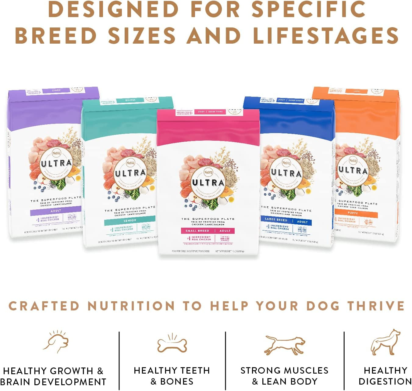 Ultra Adult High Protein Natural Dry Dog Food with a Trio of Proteins from Chicken, Lamb and Salmon, 4 Lb. Bag