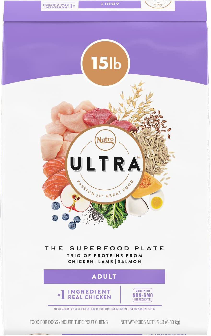 Ultra Adult High Protein Natural Dry Dog Food with a Trio of Proteins from Chicken, Lamb and Salmon, 4 Lb. Bag